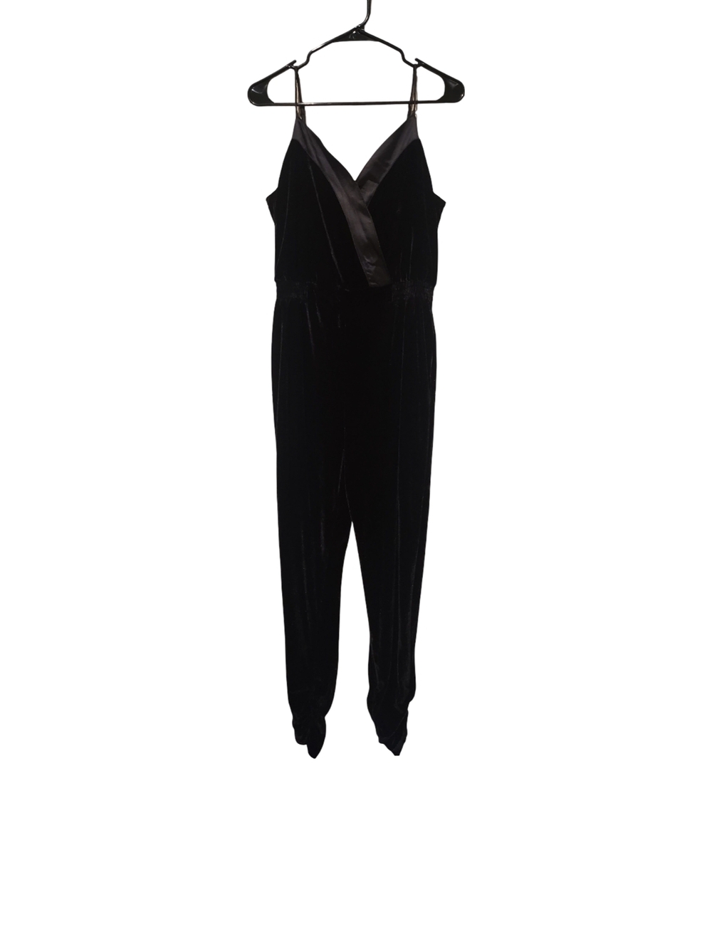 Sugarlips Black Velvet Satin-Trim Jumpsuit